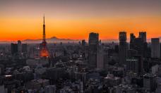 Tokyo Skyline at Sunset with Mt. Fuji in the Background